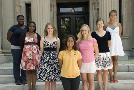 From left: Loren Pritchett, Nerissa Turner, Lauren Cunningham, Annalisa Sukhu, Blair Pierce, Nicole Ingram and Vanessa Grimes. Not pictured are Laura Heedick, Shanell Jackson, Christopher McCollam, Khai Nguyen, Jhontera Rivers and Sarah Rodriguez.

Photo by Melissa Gordon, VCU Communications and Public Relations