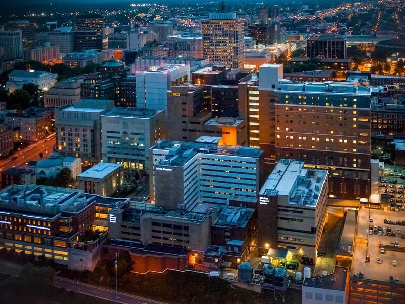 Photo of Richmond skyline at night.