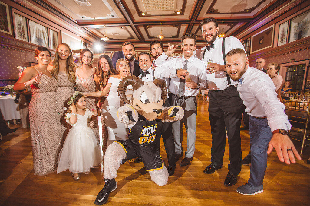 A wedding group with Rodney the Ram.