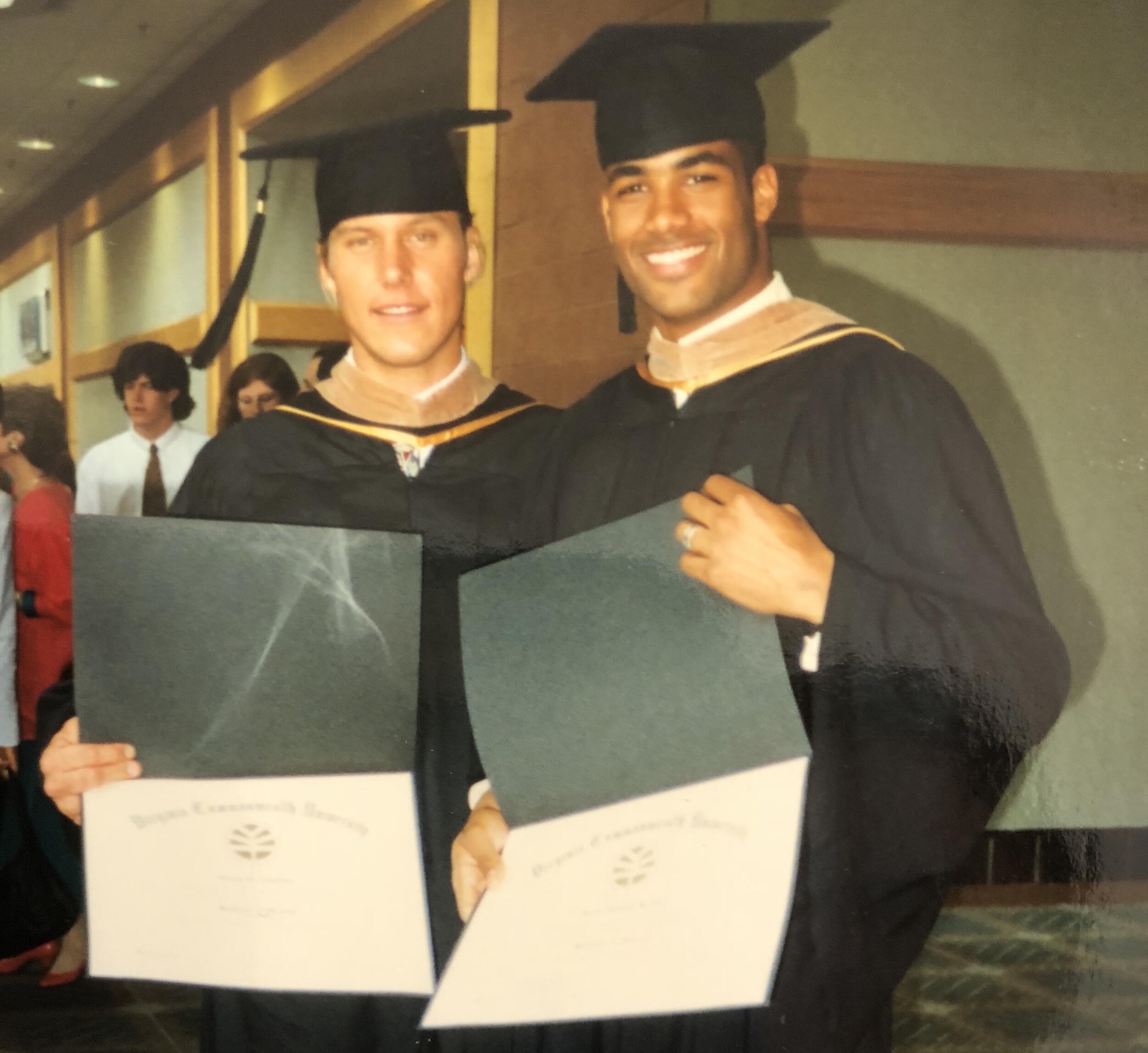 Boris Kodjoe after graduating from VCU in 1996 with Jonas Elmblad, four years after both arrived in Richmond as tennis recruits. (Photo courtesy of Jonas Elmblad)