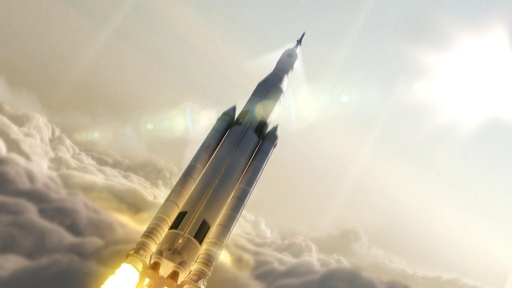 This artist concept depicts NASA’s Space Launch System, which will be the most powerful rocket ever built. It is designed to boost the agency’s Orion spacecraft on deep space missions, including to an asteroid and, ultimately, to Mars. Image by NASA/Marshall Space Flight Center 