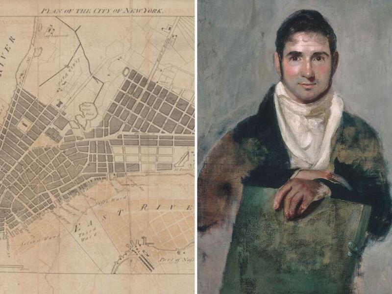 Left: Plan of the City of New York from William Duncan’s 1793 city directory. (Digital Collections, New York Public Library) Right: Portrait of Alexander Anderson, c. 1815, by John Wesley Jarvis (Metropolitan Museum of Art, New York)