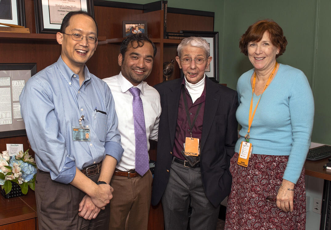 Hess, second from right, flanked by colleagues Dan Tang, M.D., Keyur Shah, M.D., and Maureen Flattery. Hess "was a bit of a whirling dervish. A force of nature,” said Flattery, a nurse practitioner who worked with Hess for more than 20 years. (Courtesy photo)