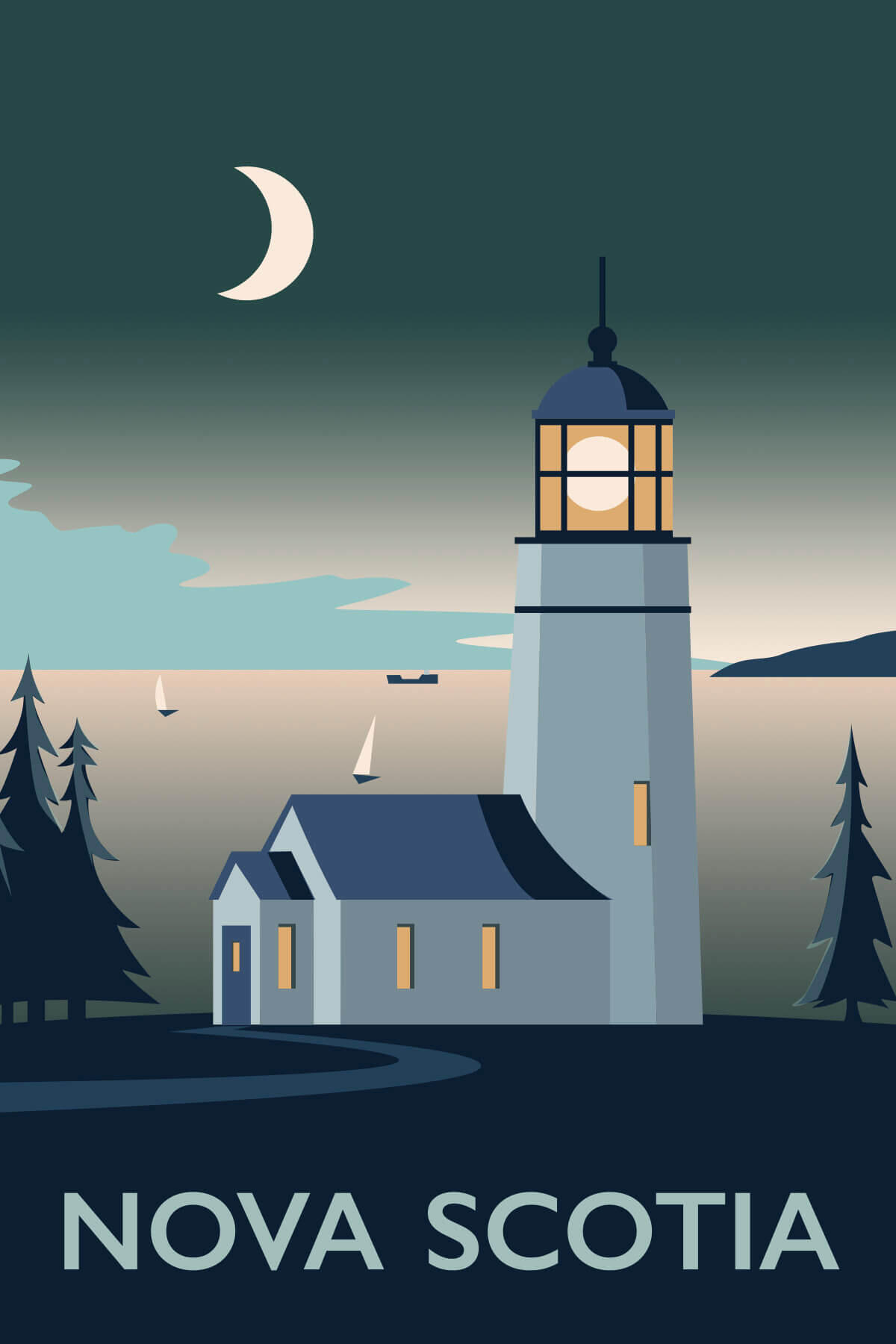 Travel poster for Nova Scotia featuring the lighthouse.