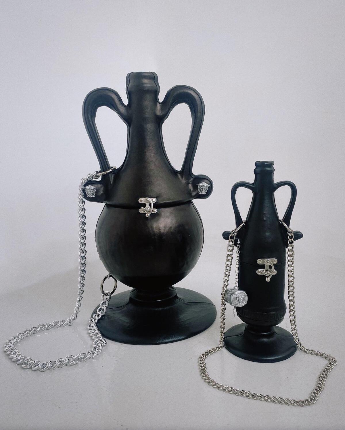 Two bags in the shape of an amphora 