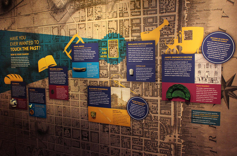 The National Constitution Center's "Philadelphia 1787" display invites visitors to "touch the past," via 3-D-printed artifact replicas produced by VCU's Virtual Curation Laboratory. Photo courtesy of the National Constitution Center.