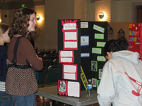 Henrico County students look over displays covering a variety of brain-related topics. The Brain Day event attracted 241 students representing Hermitage, Tucker and Varina high schools and the Maggie L. Walker Governor’s School. Brain Day was the result of a partnership between VCU and Henrico County Public Schools.  Photo by Mike Porter, VCU Communications and Public Relations.
