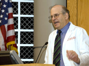 Jerome F. Strauss, III, M.D., Ph.D., dean of the VCU School of Medicine, praised and recognized honorees during the 10th annual Faculty Excellence Awards program.

Photo by Allen Jones, VCU Creative Services