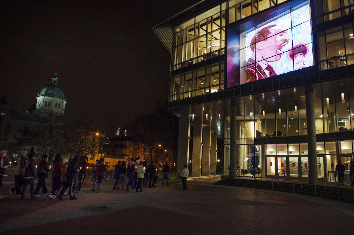 The VCU community gathers on The Compass last year for a candlelight vigil honoring Martin Luther King Jr.
<br>File photo