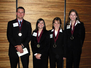 From left: Dan Barrett, Suzanne Britt, Michelle Mudge-Riley and Christina Olmstead won first place in the 2nd annual national CLARION case competition. Photo courtesy of VCU’s Department of Health Administration