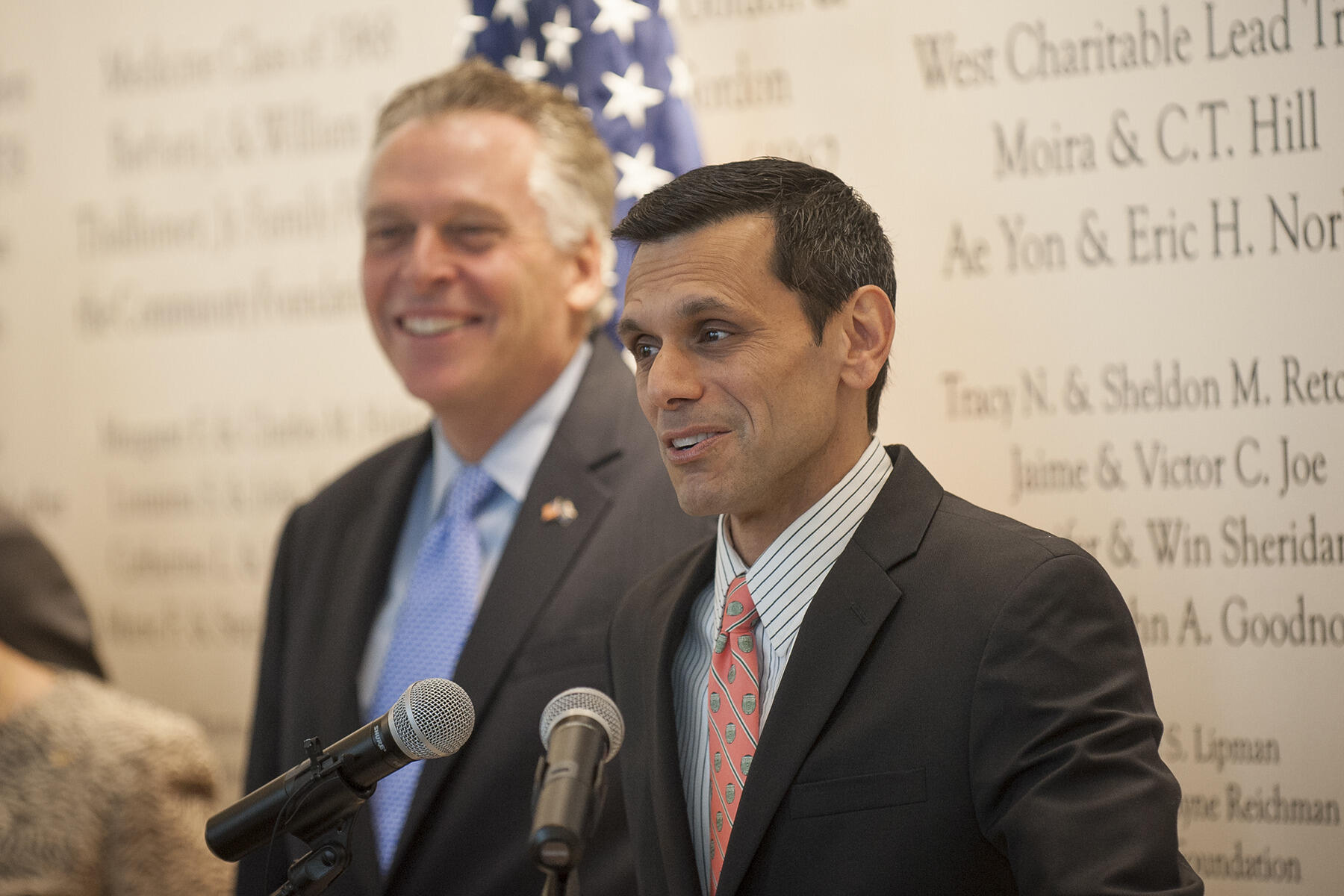  VCU President Michael Rao, Ph.D. speaks at the VCU McGlothlin Medical Education Center Wednesday. At left is Gov. Terry McAuliffe.