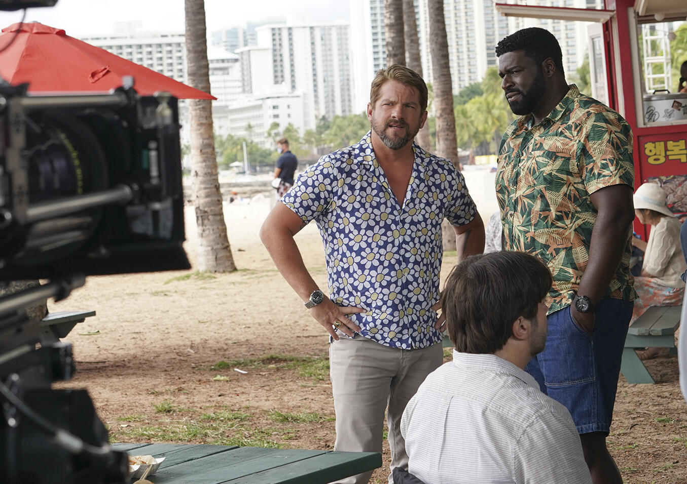Zachary Knighton, left, and Stephen Hill in Magnum P.I.