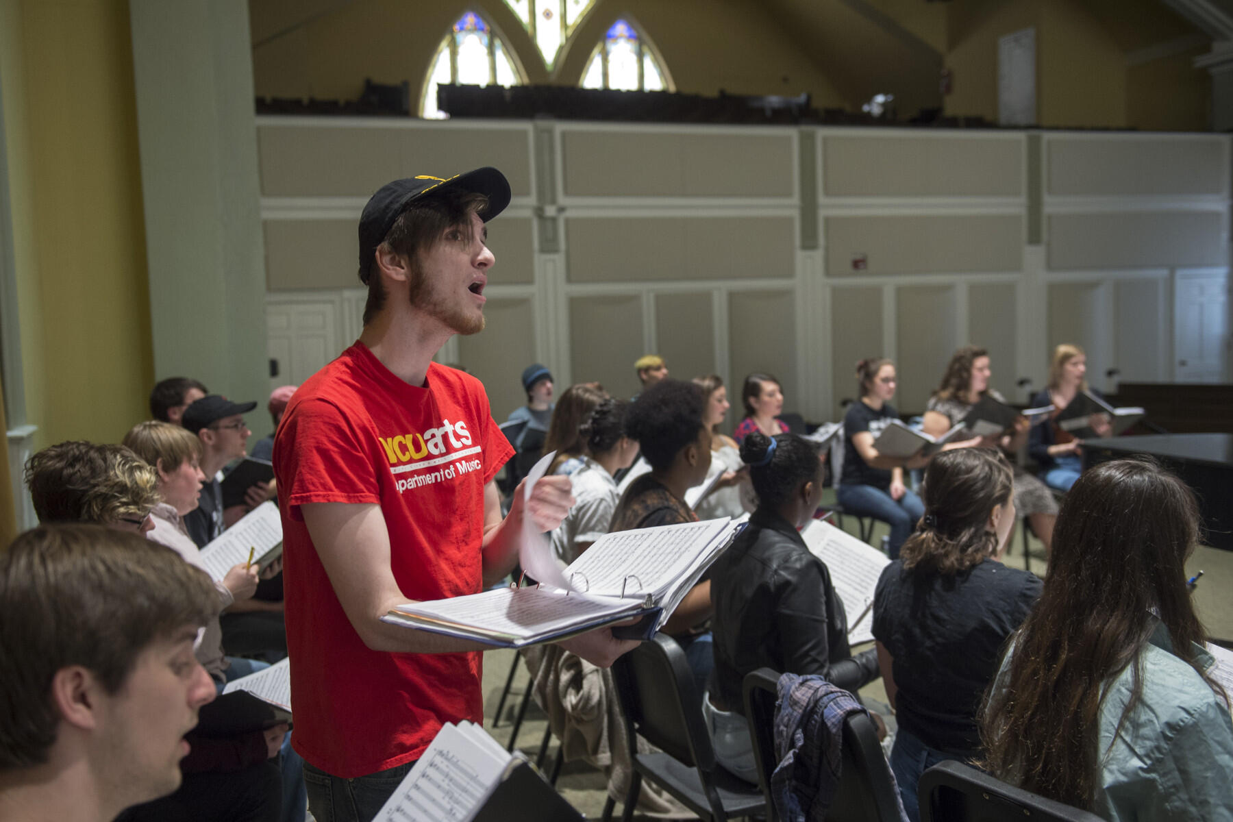 VCU student Trevor White rehearses a solo during a piece titled "Hot Dogs" that will be performed at Friday's concert.