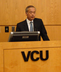 Tadataka Yamada, M.D., discussed global health care with the audience in the Medical Sciences Building on the Medical Campus. 

Photo by Chris Landrum, VCU Communications and Public Relations