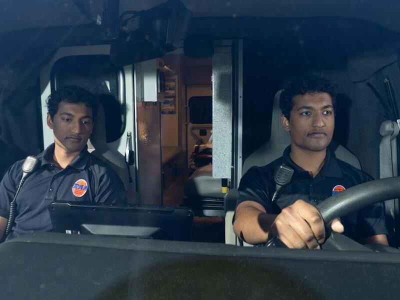 Arjun (left) and Akash Jagdeesh, senior biology majors at VCU, work as emergency medical technicians for the Richmond Ambulance Authority. (Jonathan Mehring, Enterprise Marketing and Communications)