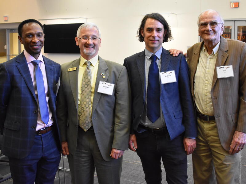 Sylvester A, Johnson, Ph.D., founding director of the Virginia Tech Center for Humanities; Michael Lynch, Ph.D.; Andrew Crislip, Ph.D., William E. Blake Chair in the History of Christianity at VCU; William E. Blake, Ph.D. professor emeritus at VCU. (Department of History)