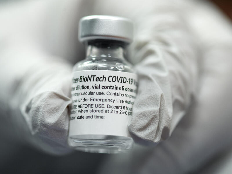 A vial of the Pfizer COVID-19 vaccine. (Kevin Morley, University Relations)