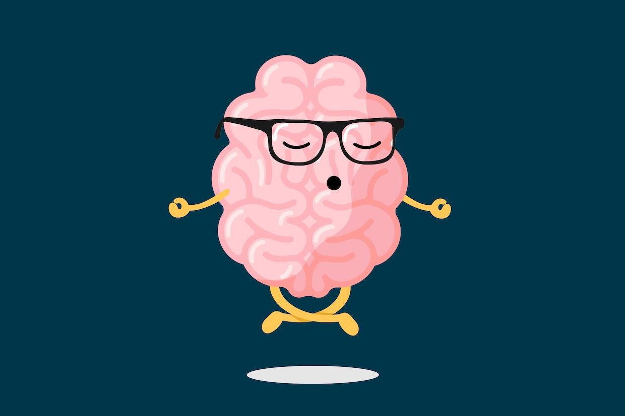 A cartoon of a brain meditating.
