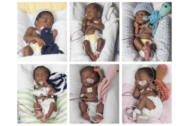The Taiwo sextuplets were born on May 11, 2017 at VCU Medical Center. The three boys and three girls are in good condition in the Neonatal Intensive Care Unit at Children’s Hospital of Richmond at VCU.
<br>Photos by Allen Jones, University Marketing
