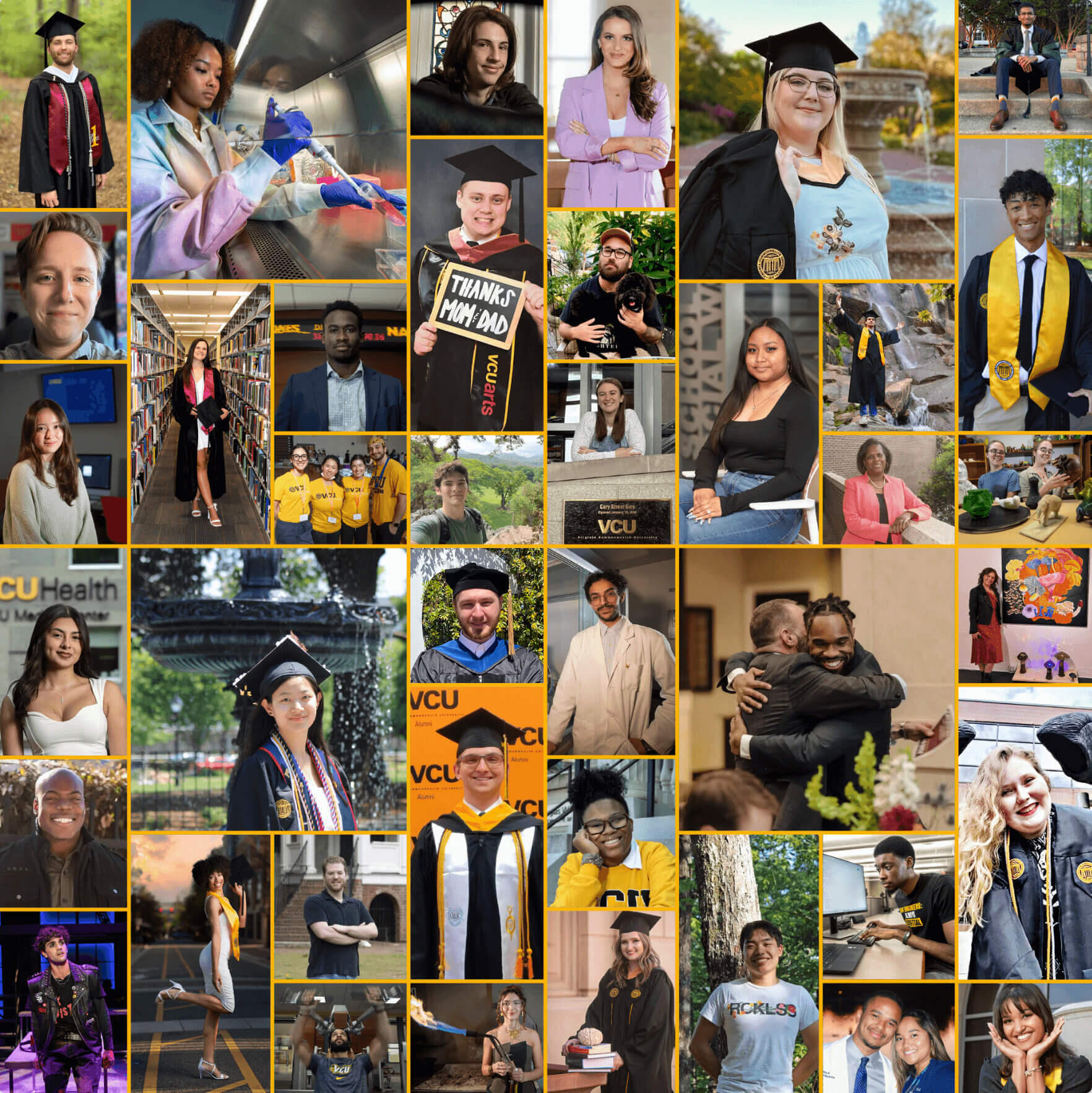A photo collage of portraits of VCU graduating students. 