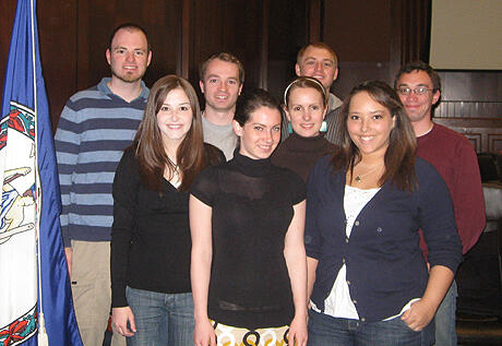 Learning about the Legislature: From left, Kate Maxwell and Danielle Moise (first row), Alexandra Beck and Kate Lewanowicz (second row) and Hugh Hart, Chris Matzke and Chris Jeffries (third row) participate in the Virginia Capital Semester program. Not pictured is VCU student Kevin Herrity. Photo provided by Alexandra Beck.
