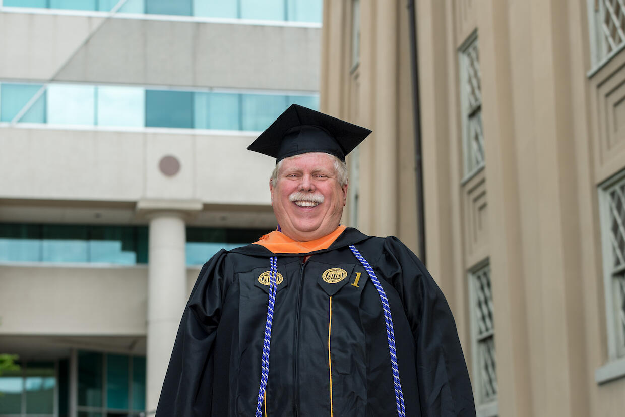 Jeff Petraco spent 31 years working in public health and social services. Now he is ready to begin a new career in nursing, one that will feature teaching, research and practice. "Having a clinical perspective allows me weave things together," he said. (Photo credit: Kevin Morley)