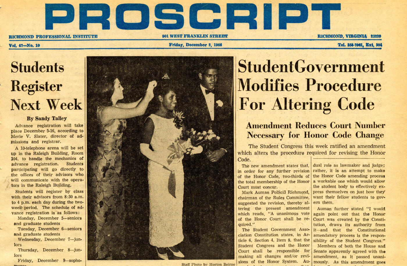 A story about Beatrice Wynn Bush appeared on the cover of the Prospcript, the RPI student newspaper, after the Harvest Ball.