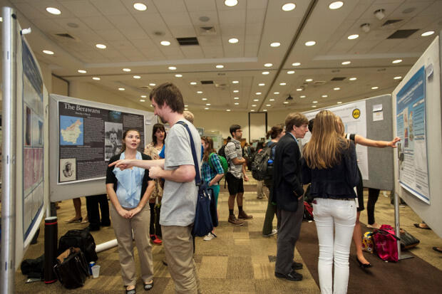 A snapshot of the 300-plus research posters presented during the Undergraduate Research and Creativity symposium.