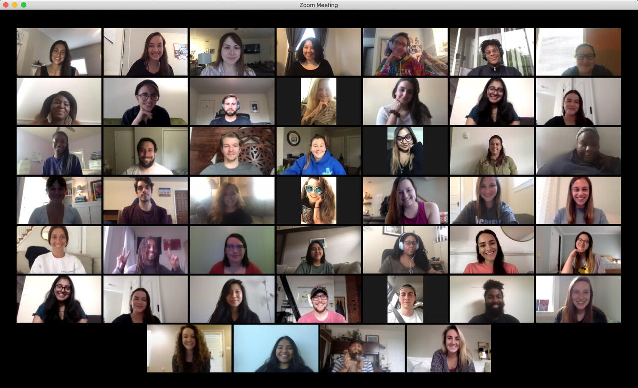 Gallery of faces during virtual meeting. 