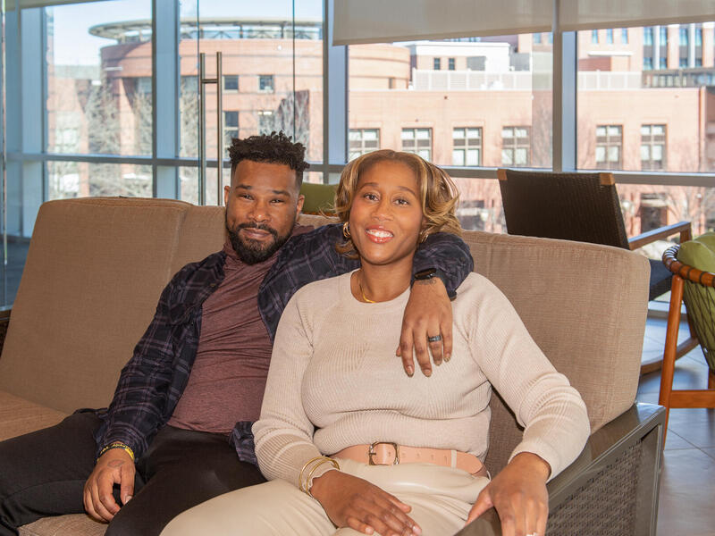 Jamarr and Shakeema Daniels, who married in 2014, returned to Virginia Commonwealth University’s James Branch Cabell Library, where they first met as undergraduate students. (Tom Kojcsich, VCU Enterprise Marketing and Communications)