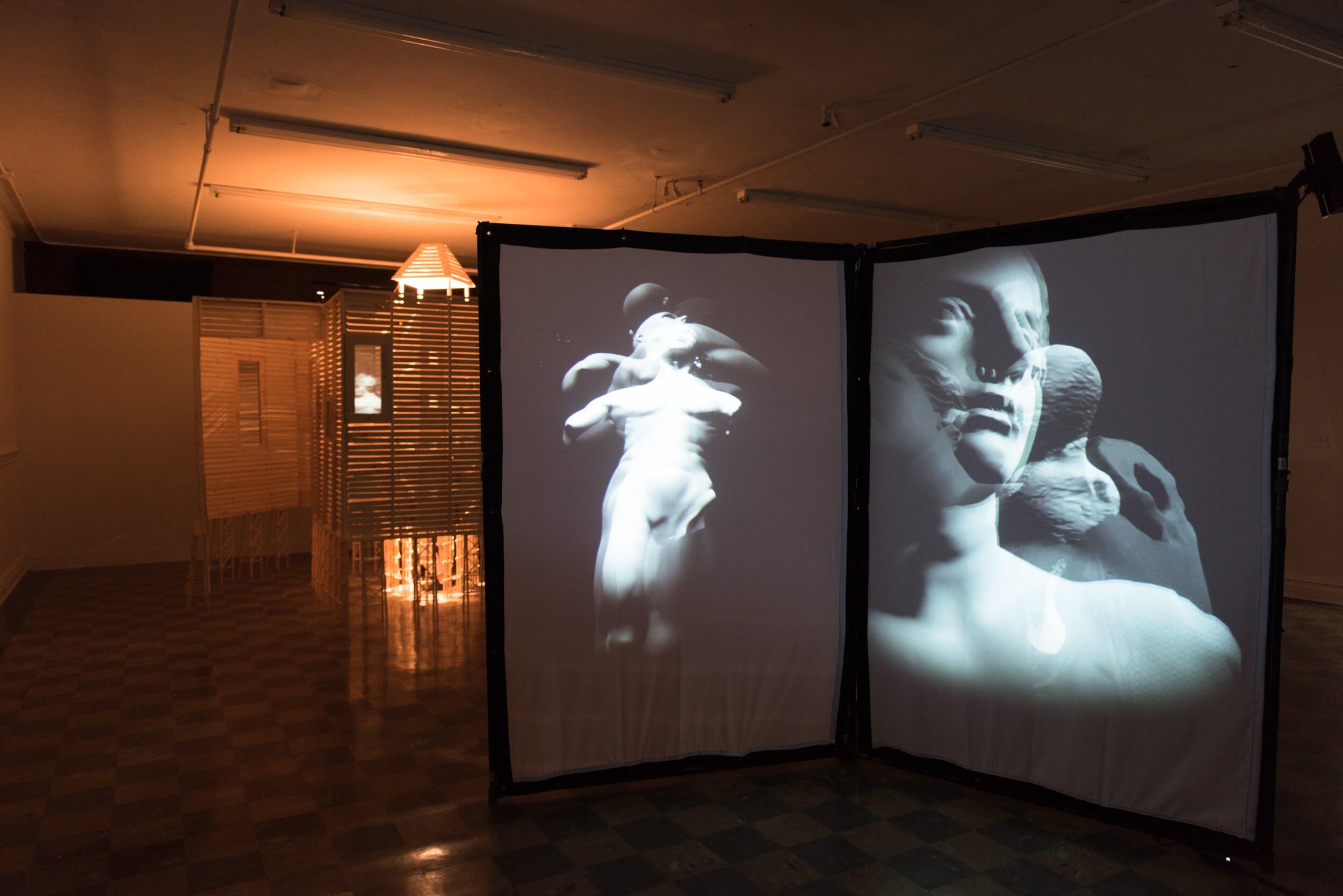 Scene of an art gallery.