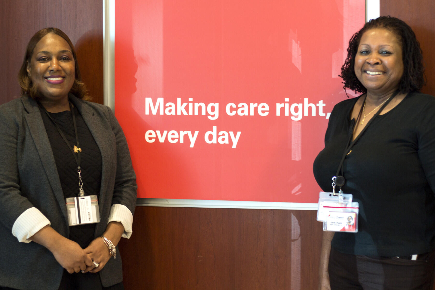 Natasha Byrd, left, an Army paralegal now working as manager of grievances and appeals, and Grace Edwards, a Virginia Premier care coordinator who also serves in the Army Nursing Corps.
