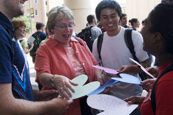 Cynthia Heldberg receives hearts and special messages from her Project HEART group. 

Photo courtesy Creative Services