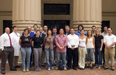Visiting students and faculty from the University of Messina in Italy and the University of Cordoba in Spain break from their studies to join their VCU student and faculty hosts for a photograph in front of the Egyptian Building. 