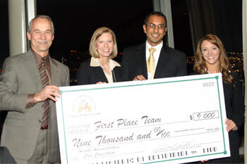 From left: David Hoidal, CEO of the UAB Health System, and VCU Team members Sarah Johnson, Beemal Shah and Karah Jones.

Photo by Harris Ponder, Harris Ponder Studio