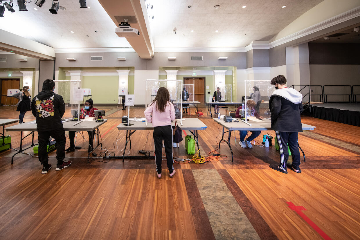VCU students voting in 2020 at University Student Commons