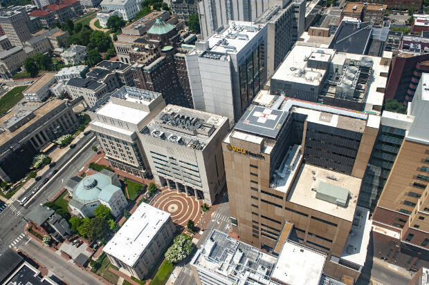 The VCU Medical Center campus as viewed from the air.