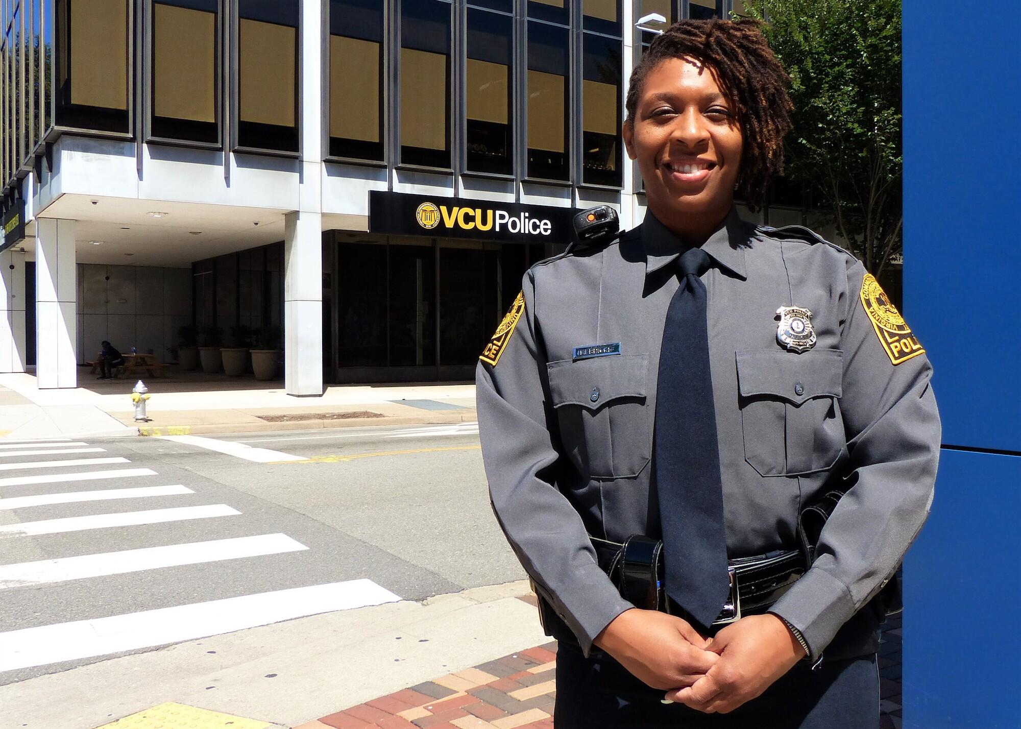 VCU Police officer Jasmine Merricks outside VCUPD headquarters. 
