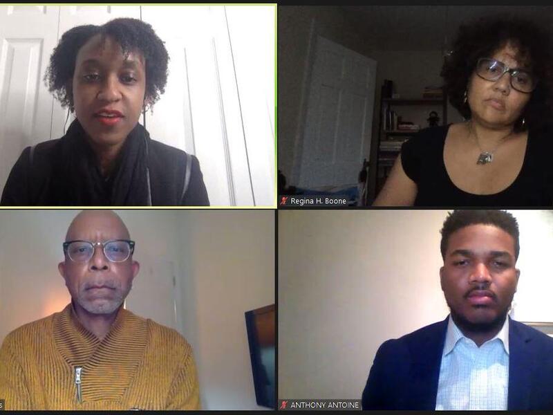 Clockwise from upper left: Aloni Hill, Ph.D., assistant professor of journalism at VCU; Regina Boone, photojournalist with the Richmond Free Press; Anthony Antoine, anchor at NBC12; and Michael Paul Williams, columnist with the Richmond Times-Dispatch.