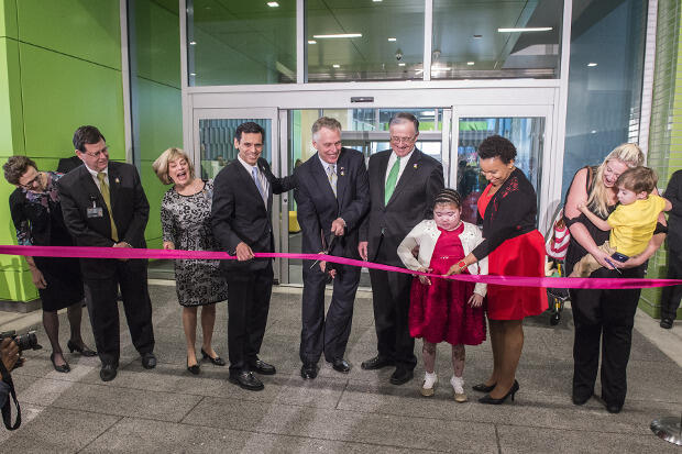 Leaders, patients and family members cut the ribbon on the Children's Hospital of Richmond at VCU Children's Pavilion.