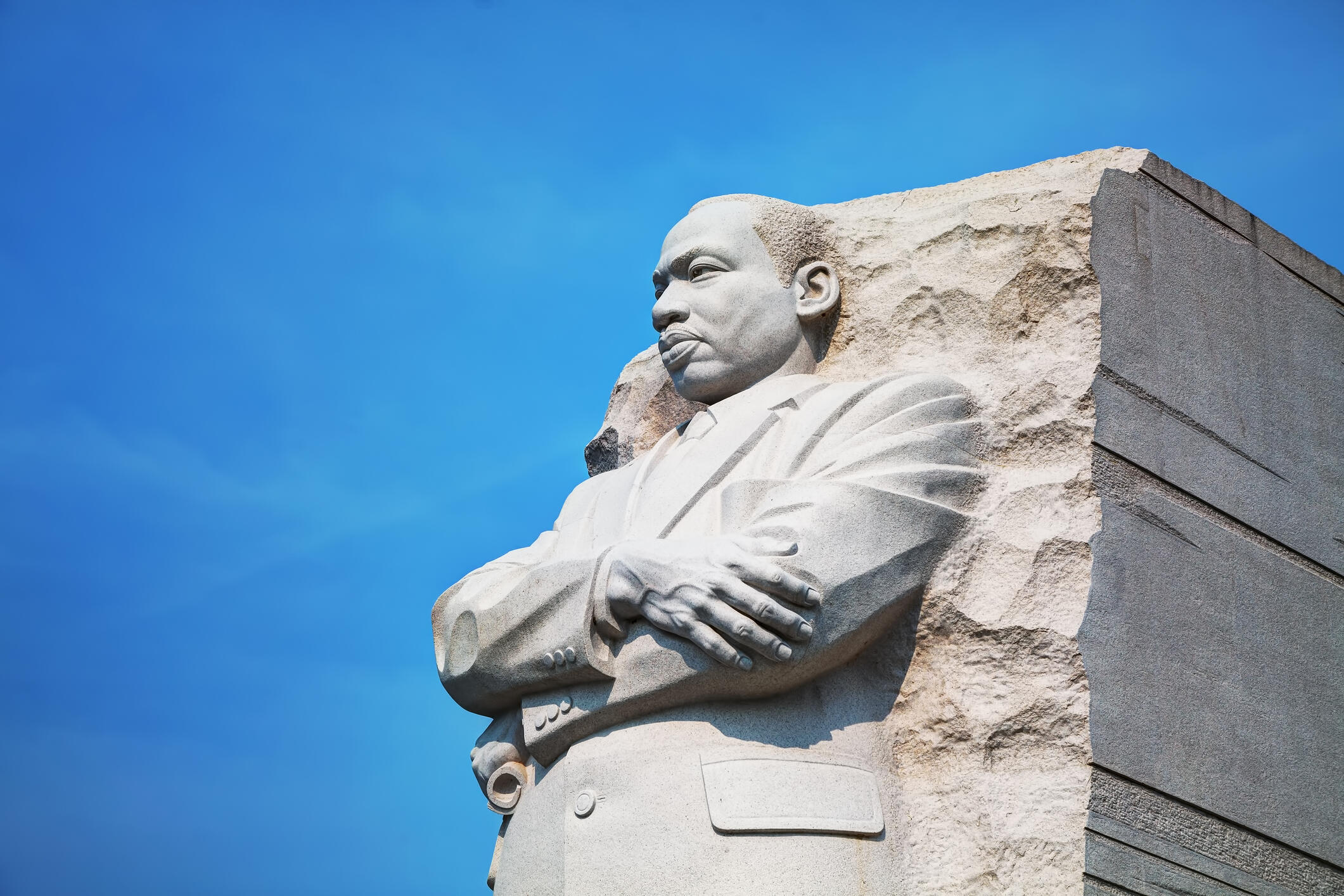 A photo of a statue of Dr. Martin Luther King Jr. 