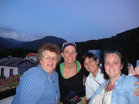 From left: Janett Forte, MSW, assistant professor of psychiatry; Beth Leftwich and Debbie Haynes of the Virginia Sexual and Domestic Violence Action Alliance and Karen Rotabi, Ph.D., assistant professor of social work,  discuss how they’ll act on what they’ve learned when they return to Richmond. Photo provided by Janett Forte.  