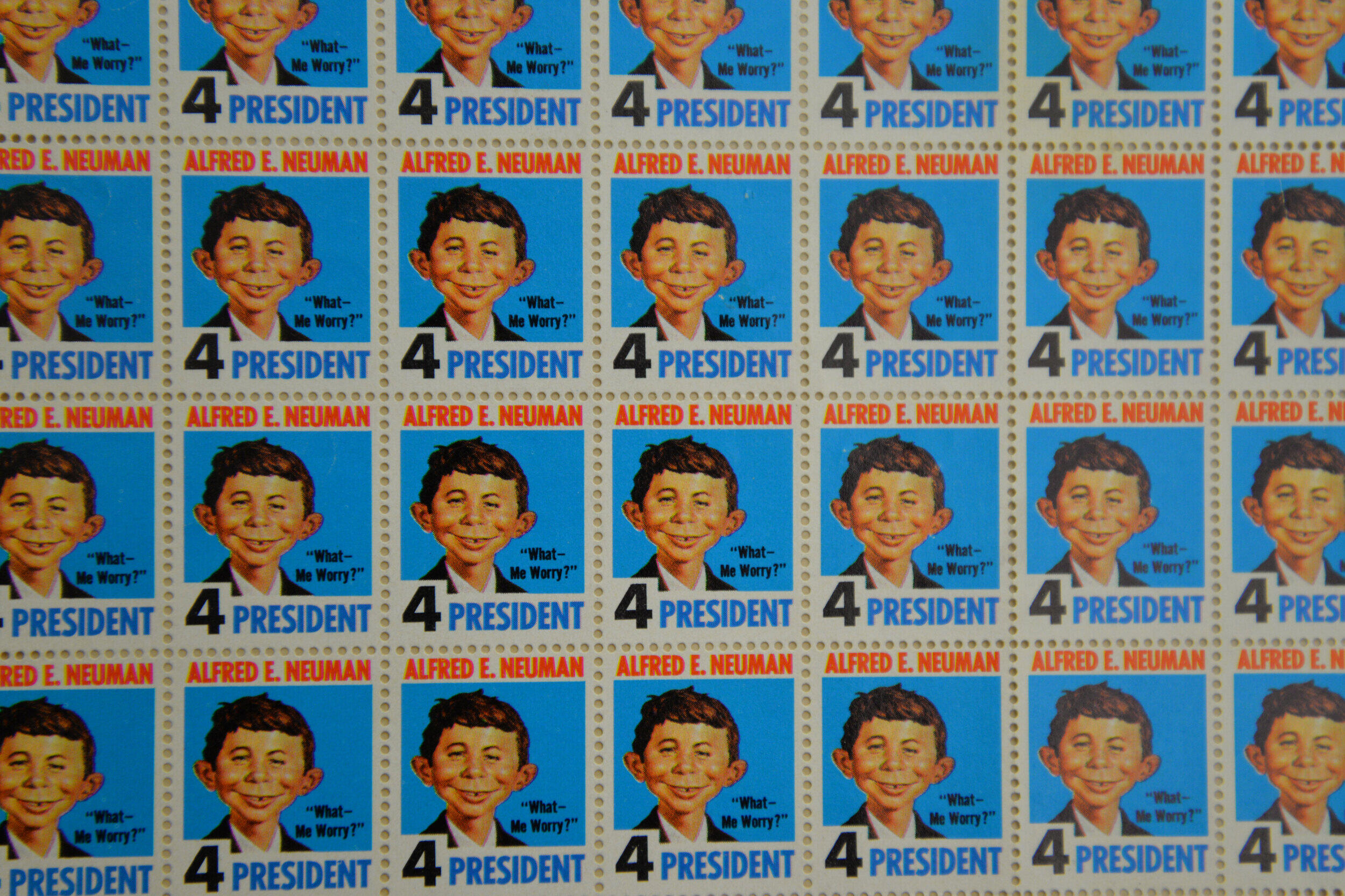 "Alfred E. Neuman 4 President" stamps