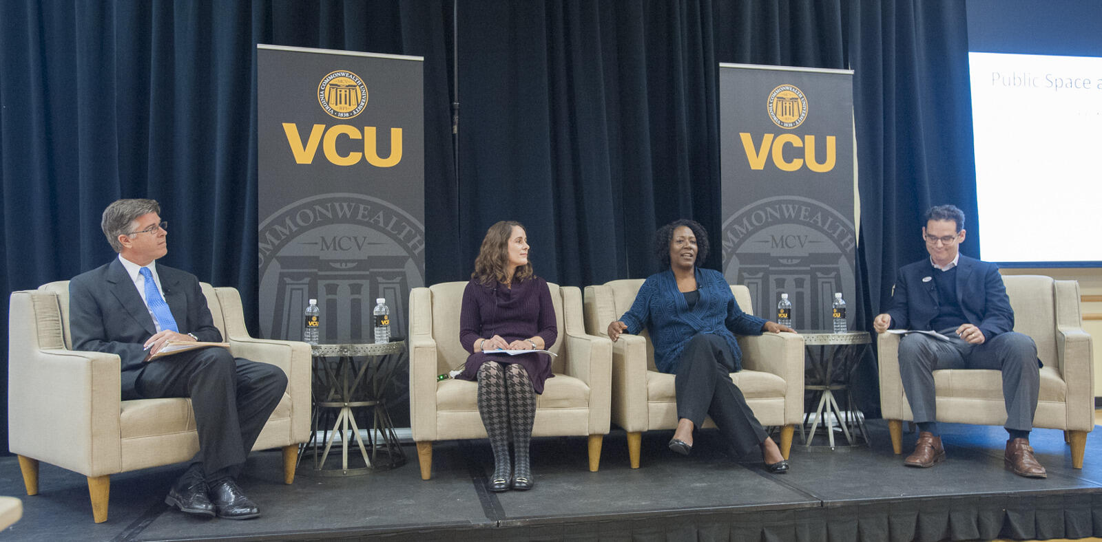 From left: Brian Daugherity, Ph.D., an associate professor in the Department of History; Melanie L. Buffington, Ph.D., associate professor in the Department of Art Education; Christy Coleman, CEO of the American Civil War Museum; and Gabriel Reich, Ph.D., associate professor in the VCU School of Education.