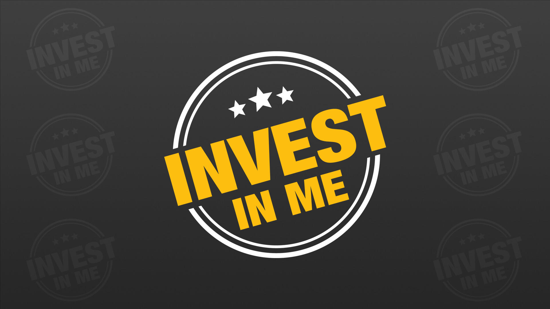A white circle with yellow text in the middle that says \"INVEST IN ME\"