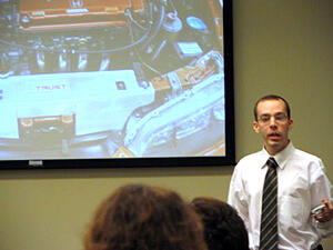 Bassel Sibay presents the business plan for Custom Techniques at the competition.