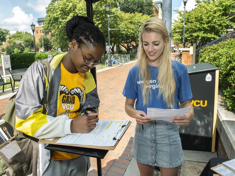 NextGen Virginia holds a voter registration drive for VCU students in fall 2018. (Kevin Morley, Enterprise Marketing and Communications)