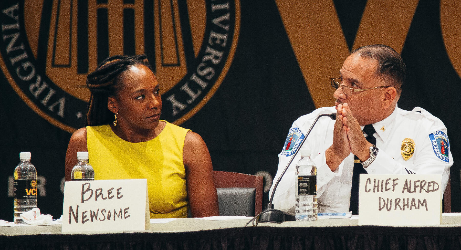 Social activist Bree Newsome and Richmond Chief of Police Alfred Durham participate in a panel discussion during last year's MLK Week.
