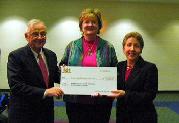 From left, VCU President Eugene P. Trani, Debbie Weber, vice president and general manager of Philip Morris USA, and Sue Story, director of University Career Center. Photo by Michala Smith, University News Services
