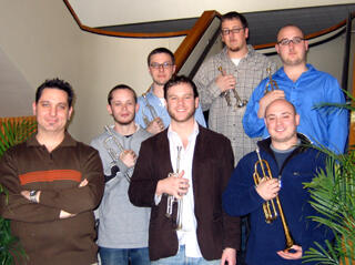 The VCU Trumpet Ensemble will perform at the International Trumpet Guild Conference in May. Pictured from left: Professor Edward Richardson, Eric Blanks, Matt Wittig, Alex Samawicz, Rob Quallich, Jared Broussard and Cole Baty.
 
Photo courtesy of Tiffanie Chan, VCU Department of Music